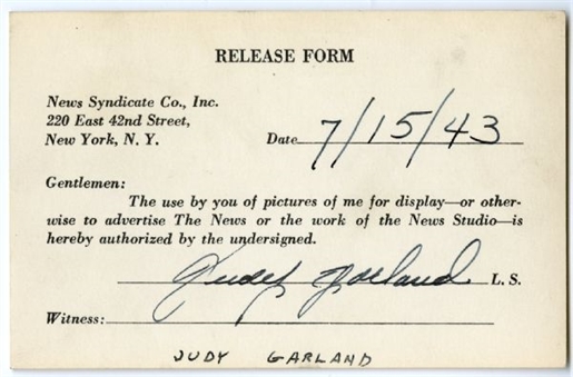Judy Garland Signed 3x5 Release Form (PSA/DNA)